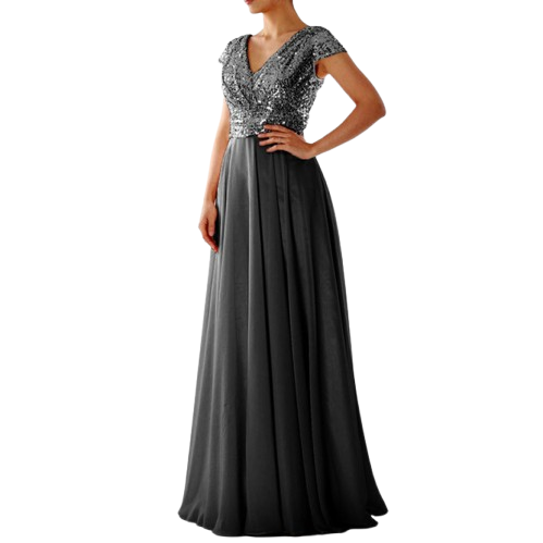 Women’s Sequin V-Neck Maxi Dress - Flared Christmas