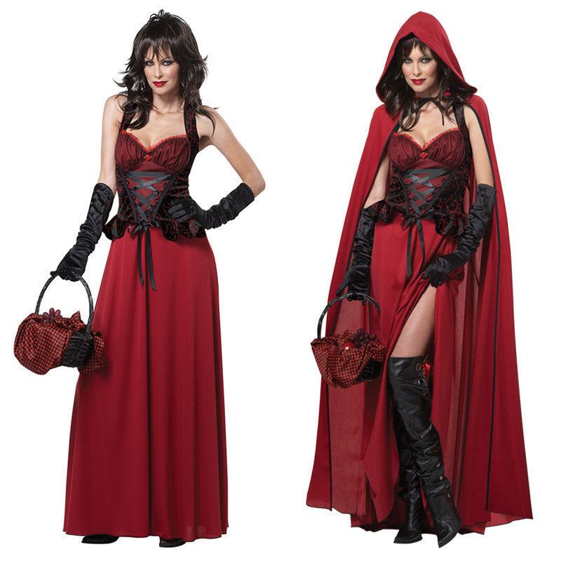 Women’s hooded cape and corset halloween dress set - maxi