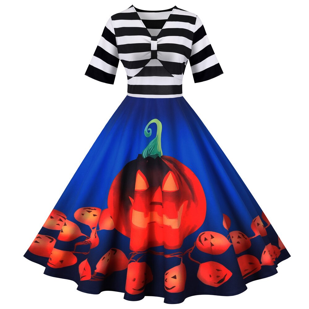 Women’s pumpkin swing vintage halloween dress - midi length