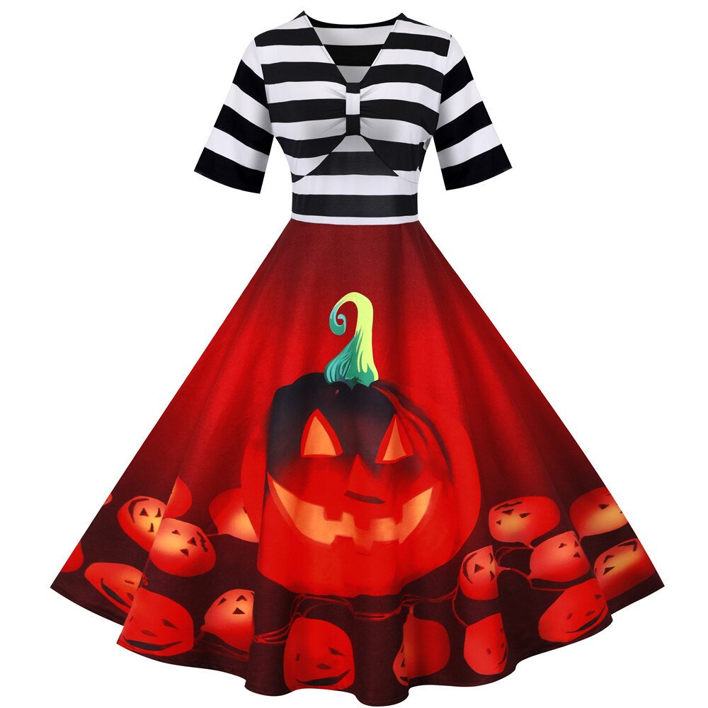 Women’s pumpkin swing vintage halloween dress - midi length
