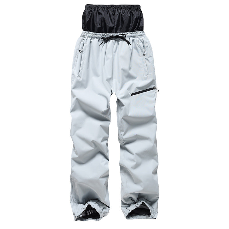 Light gray pants with black waistband on a white background