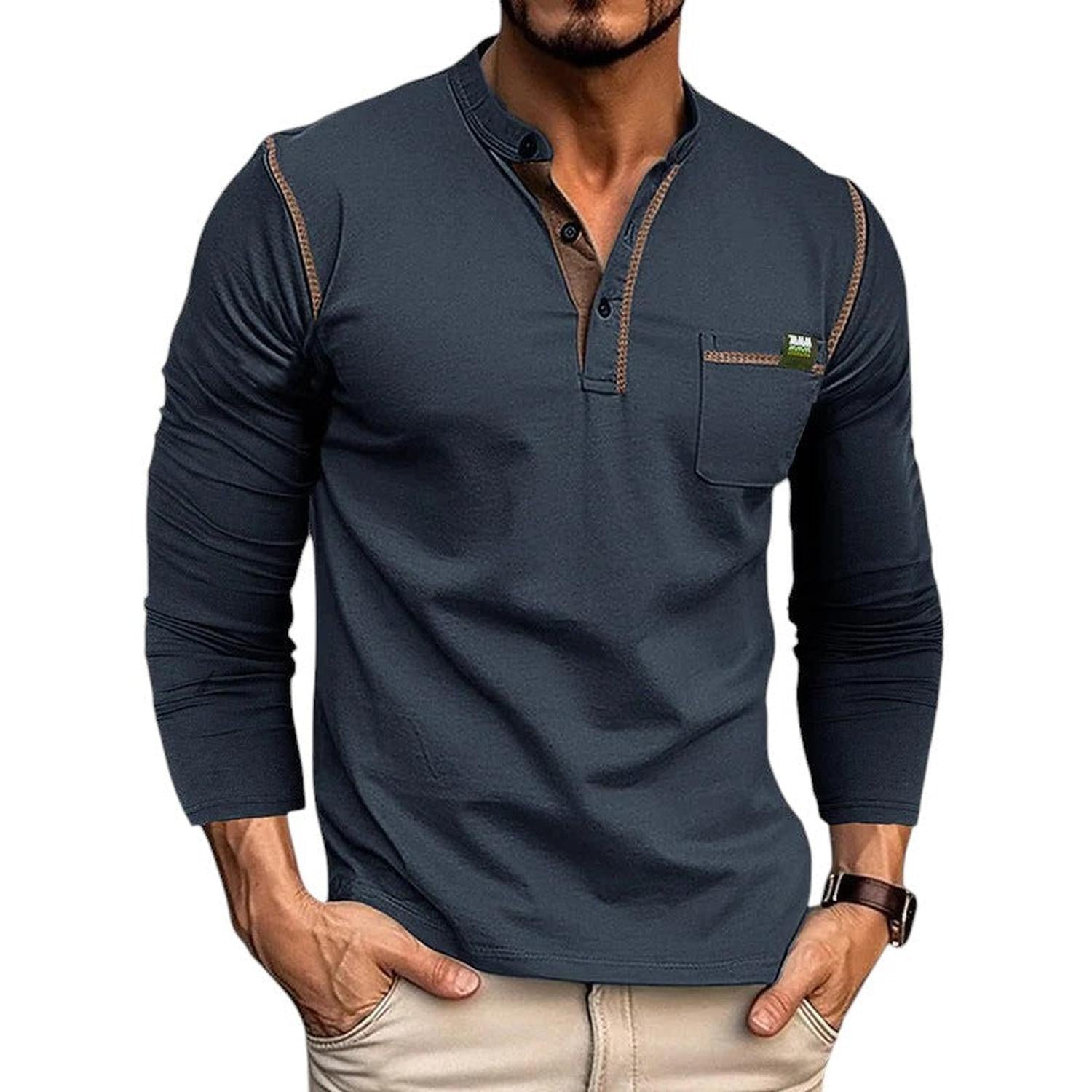 Henley Shirt Men Long Sleeve Buttoned Placket Casual Fit