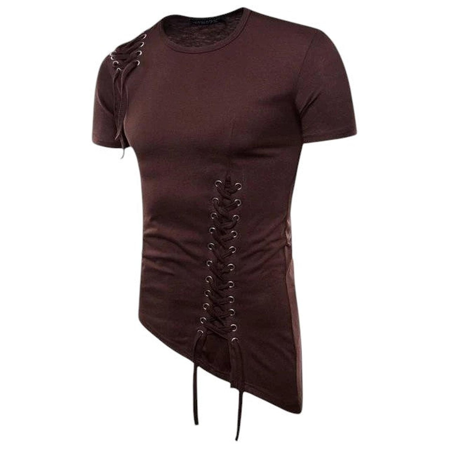 Men’s T-Shirt - Slim Fit - Lace-Up Detail - Crew Neck - Short Sleeve Stylish Design