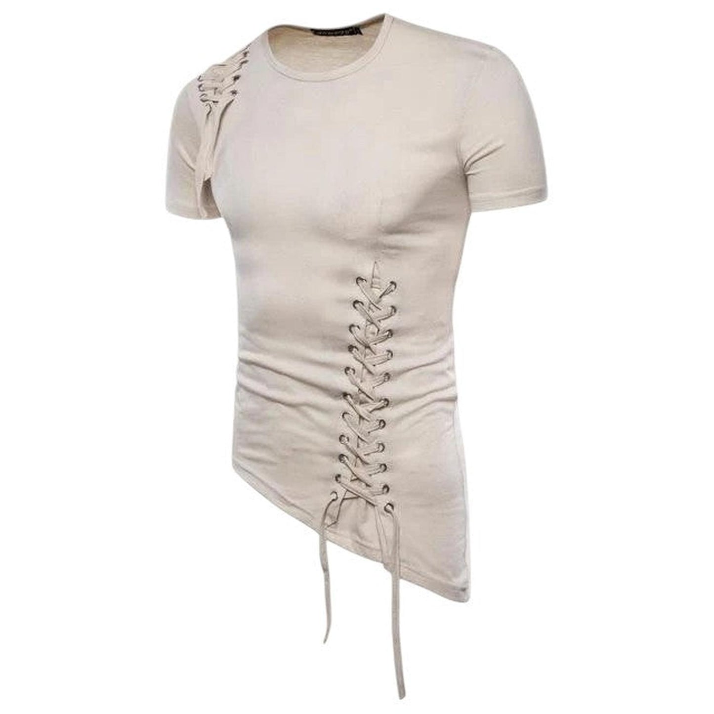 Men’s T-Shirt - Slim Fit - Lace-Up Detail - Crew Neck - Short Sleeve Stylish Design