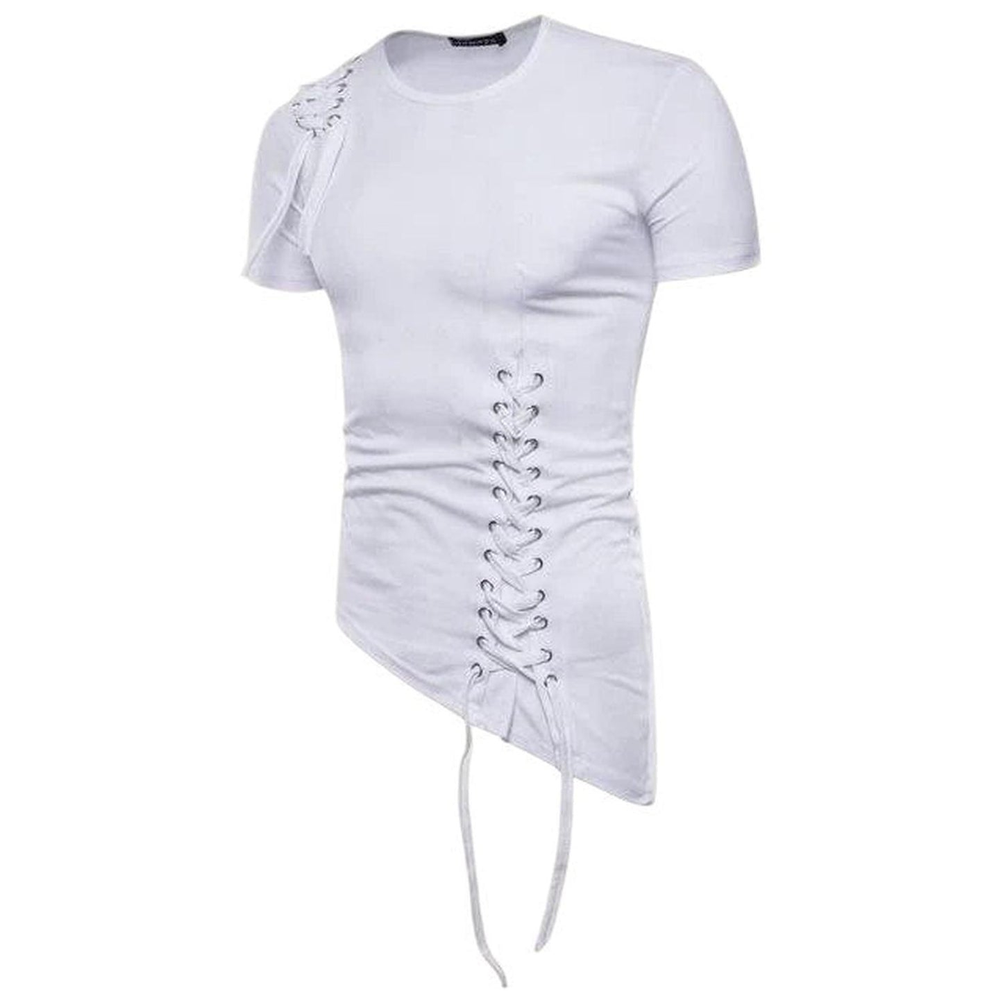 Men’s T-Shirt - Slim Fit - Lace-Up Detail - Crew Neck - Short Sleeve Stylish Design