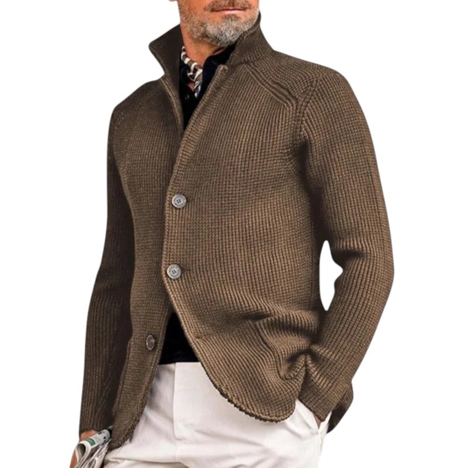 Cardigan Men Knitted Button-Up Ribbed Sweater Classic Smart Style