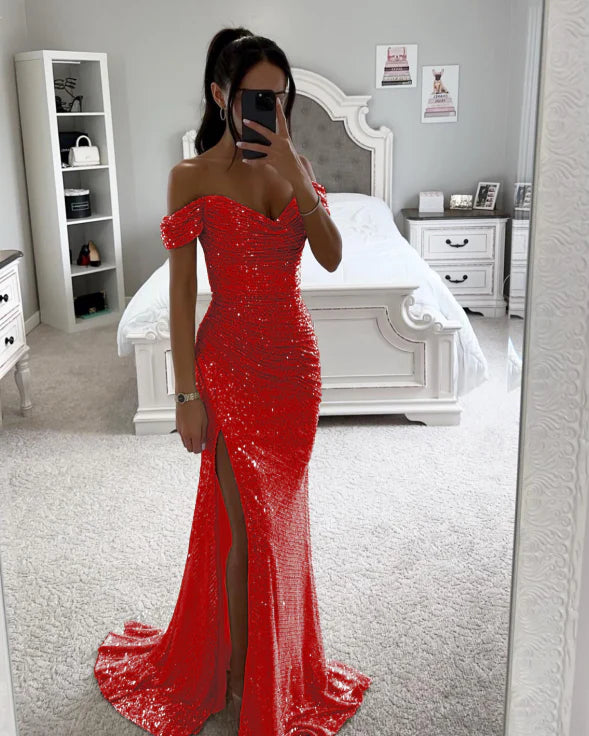 Women’s Evening Maxi Dress – Rhinestone Elegant Gown