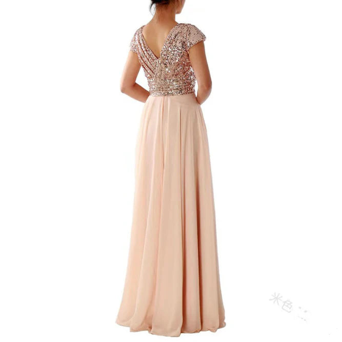 Women’s Sequin V-Neck Maxi Dress - Flared Christmas