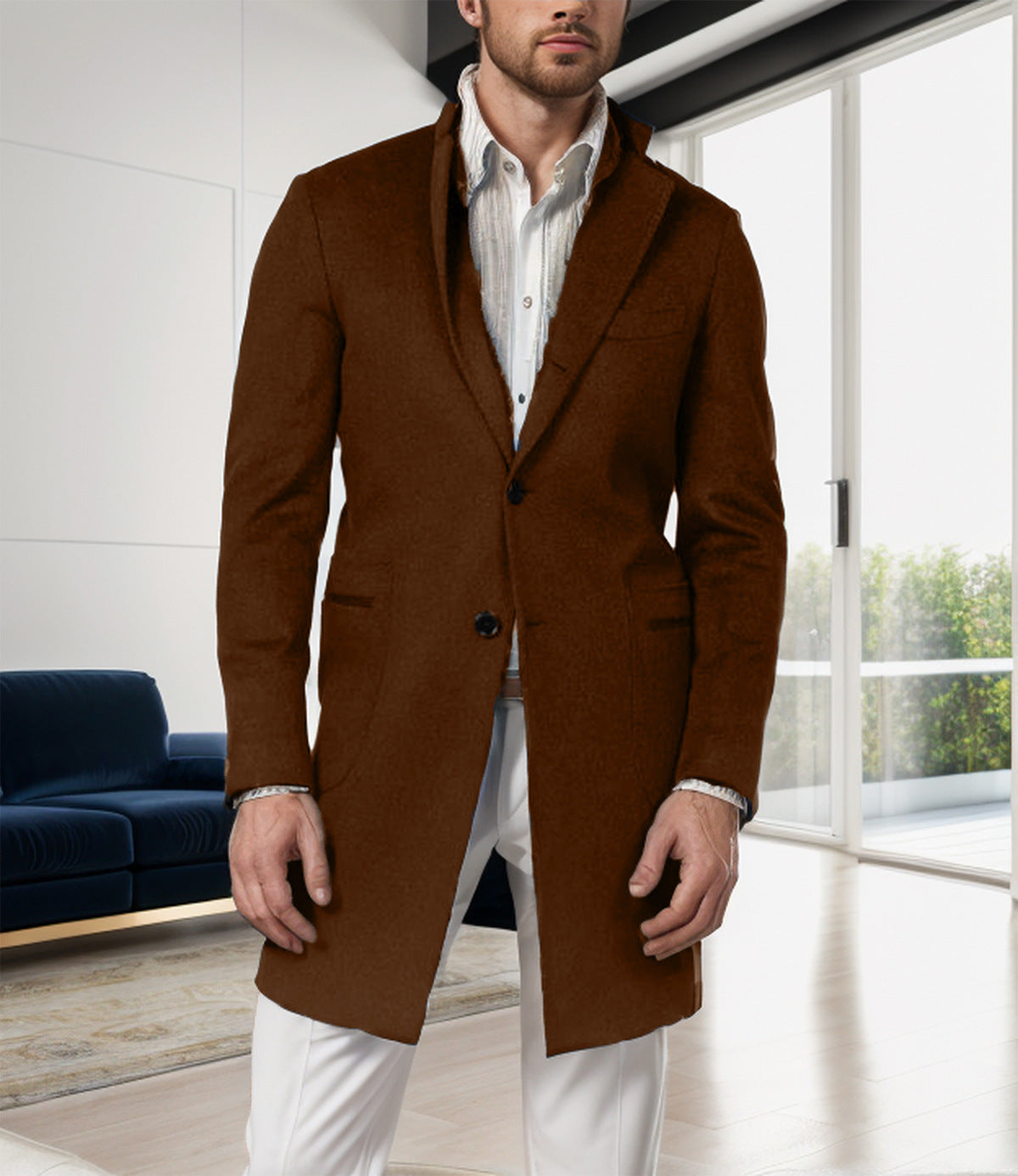 Men’s overcoat - tailored fit wool single-breasted mid length - formal wear