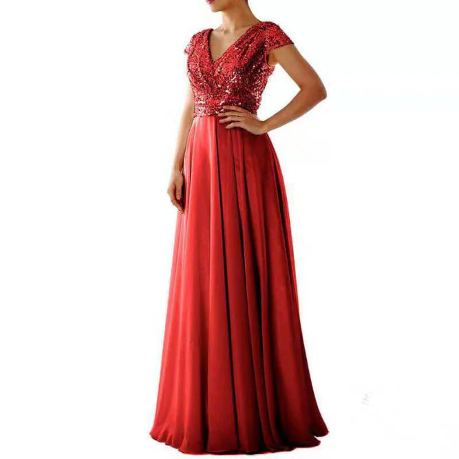 Women’s Sequin V-Neck Maxi Dress - Flared Christmas