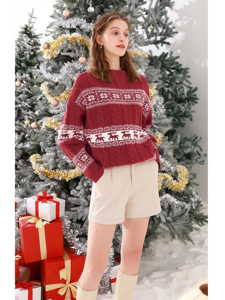 Knitted Christmas Sweater for Women - Reindeer Snowflake