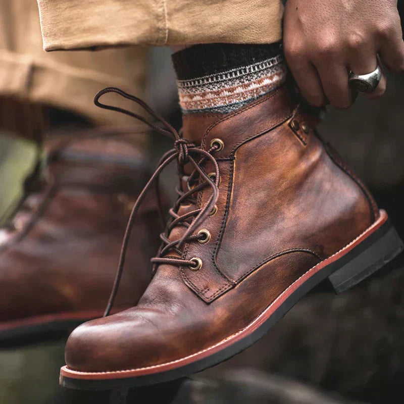 Leather Boots Men High-Top Rugged Stylish