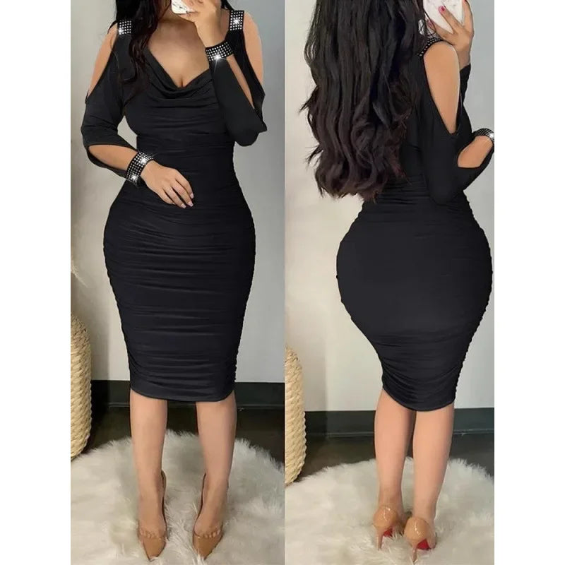 Women’s V-Neck Sequin Dress – Midi Length