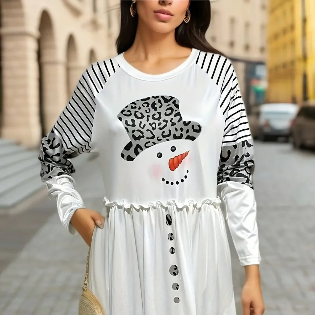 Women’s Long Sleeve Christmas Stripe Dress - Midi