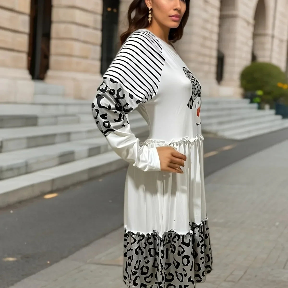 Women’s Long Sleeve Christmas Stripe Dress - Midi