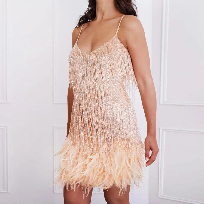 Cocktail Dress Women Sequin Fringe and Structured Silhouette Design