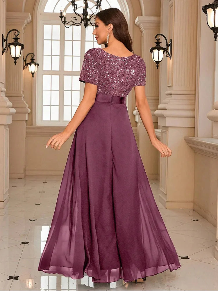 Women’s Sequin V-Neck Maxi Dress - Flared Christmas