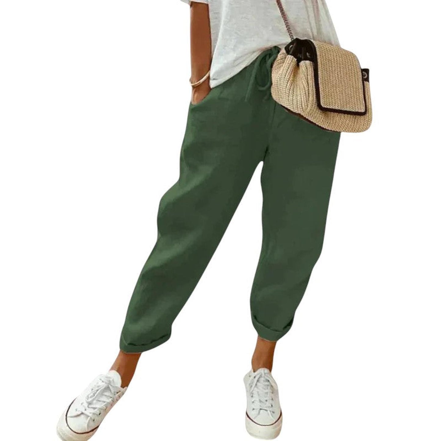 Women’s relaxed fit trousers – elastic waist, drawstring, and lightweight casual wear