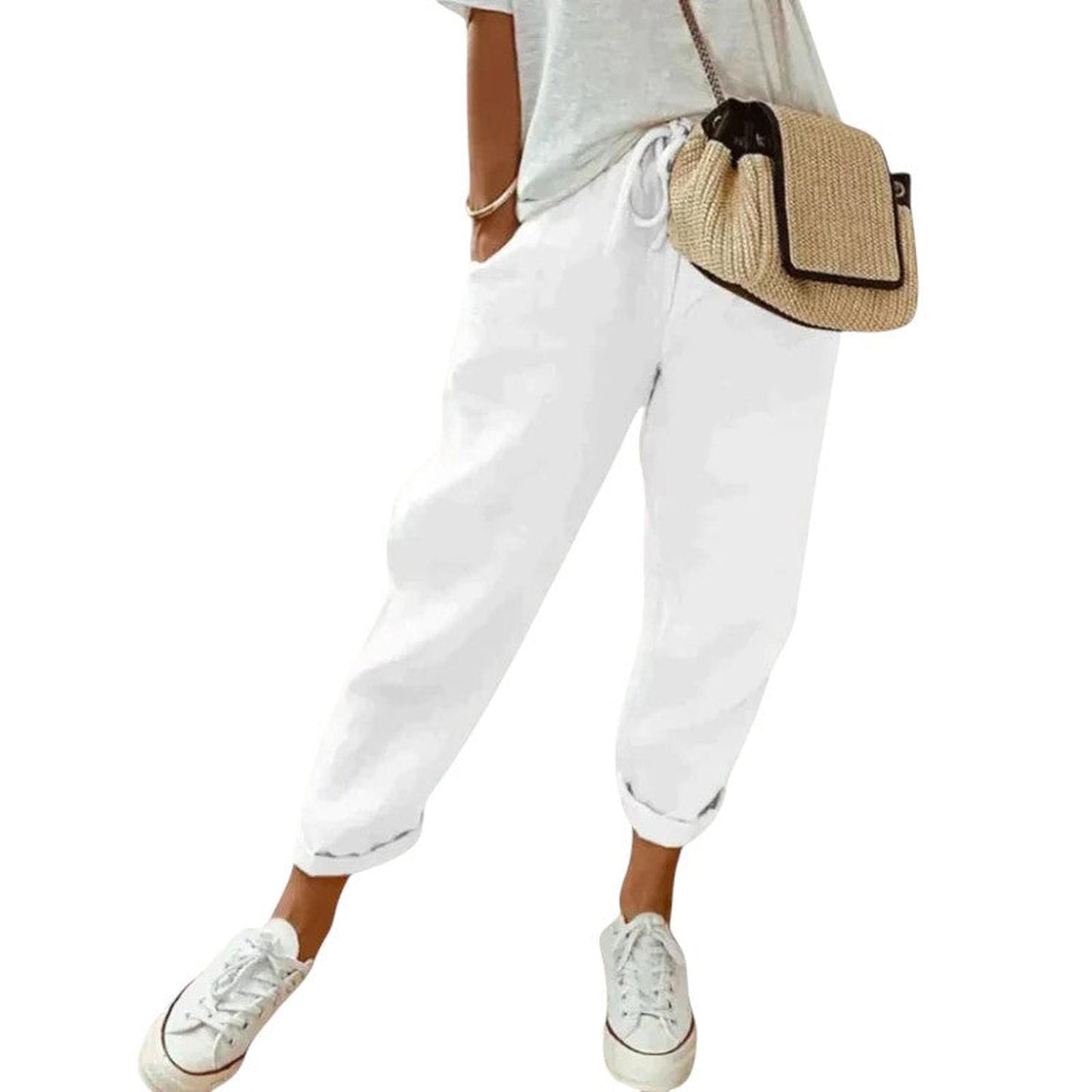 Women’s relaxed fit trousers – elastic waist, drawstring, and lightweight casual wear
