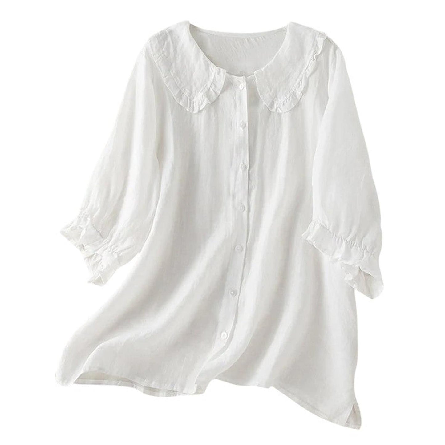 Women’s ruffle collar cotton blouse – Loose fit shirt
