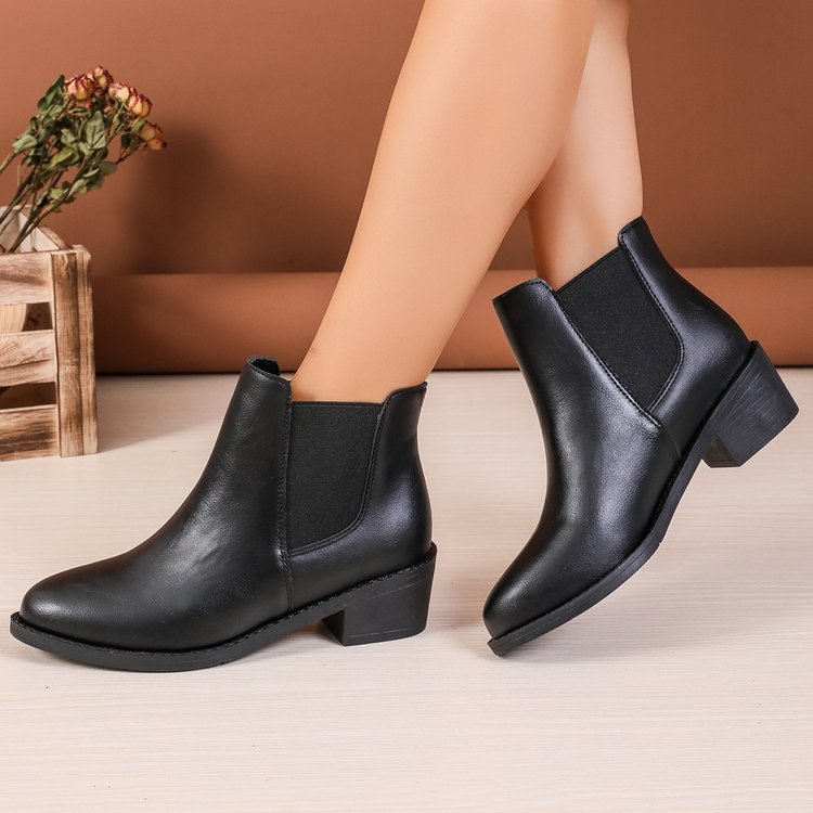 Chelsea Boots Women Ankle Length Block Heel Slip On Winter Boots