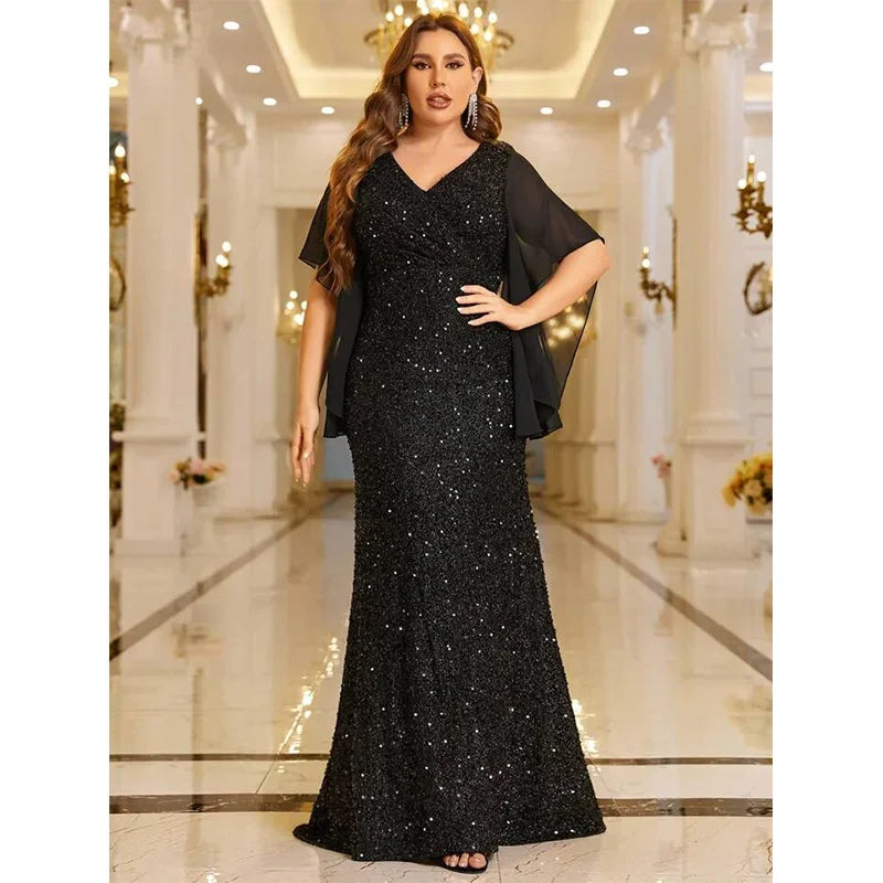 Evening Dress Women Plus Size V-Neck Elegant Maxi Style