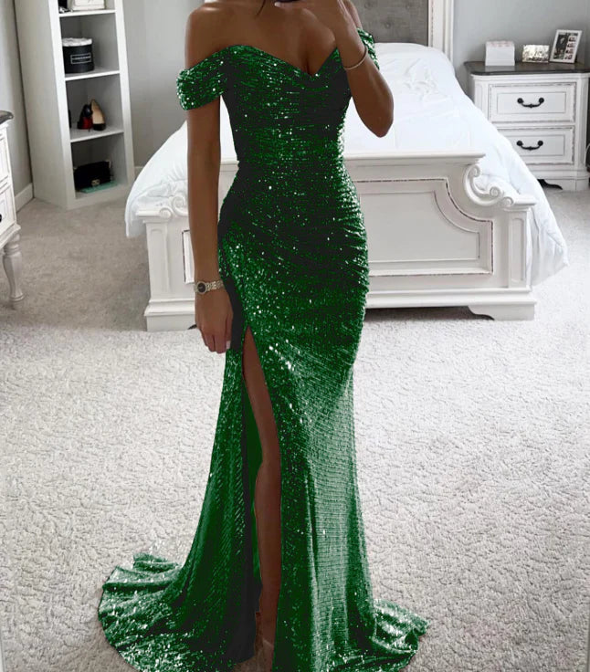 Evening Maxi Dress Women Rhinestone Elegant Gown