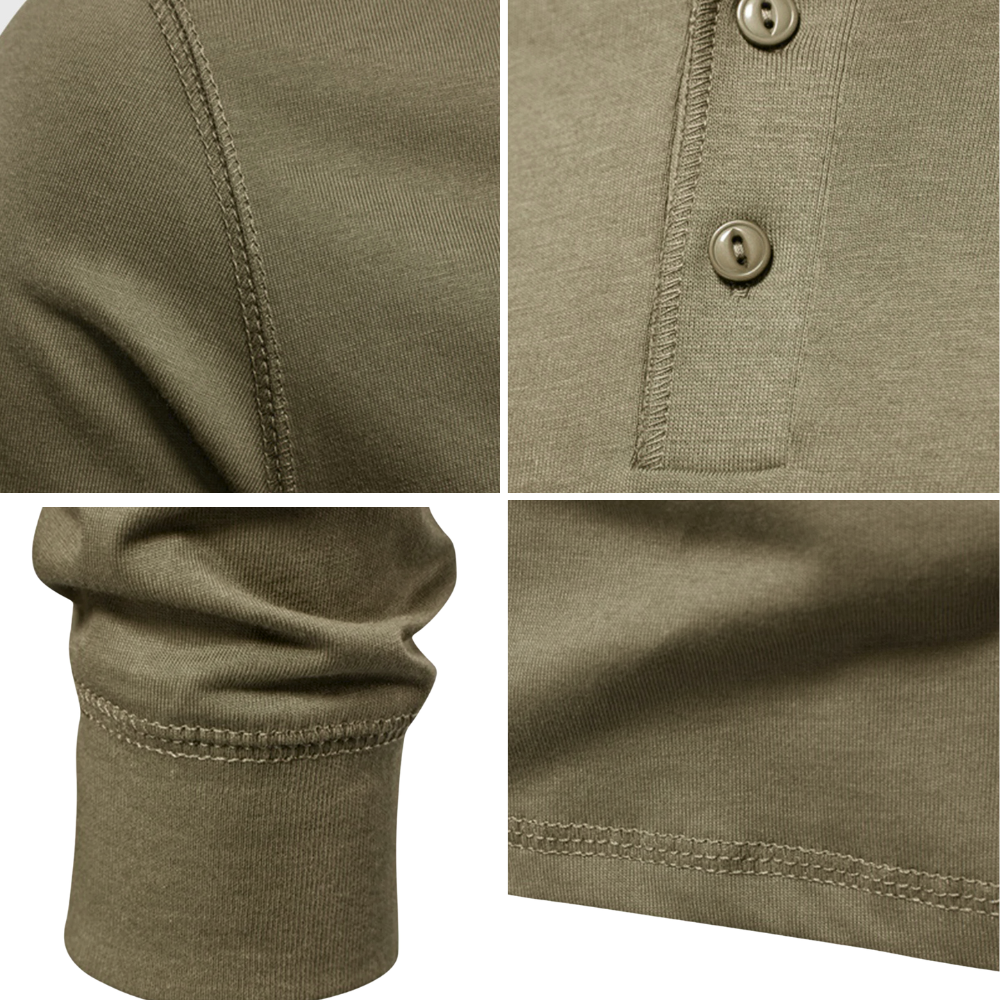 Henley Shirt Men Long Sleeve Regular Fit Button Placket Breathable