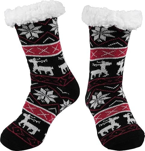 Slipper Socks Unisex Non-slip Design with Pull On and Rubber Sole