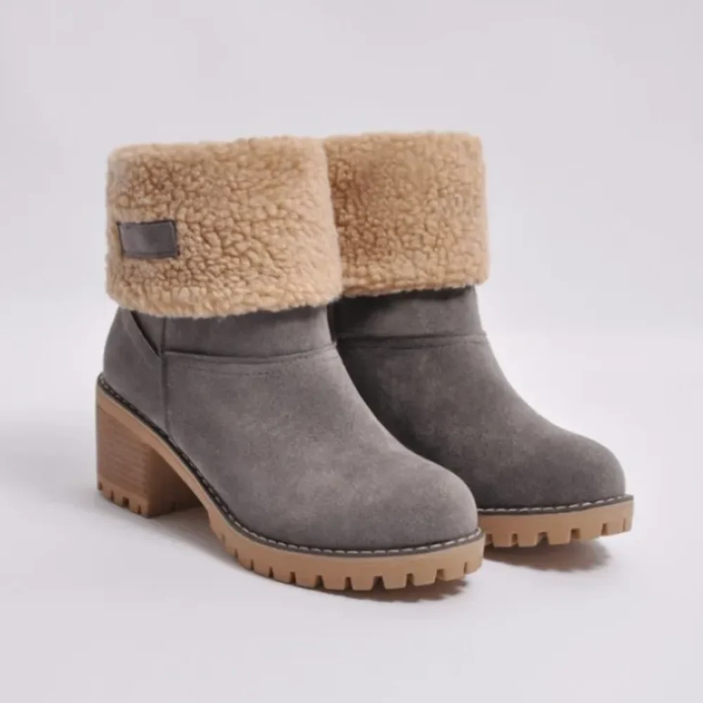 Ankle Boots Women Warm Shearling Lined Chunky Heel Design