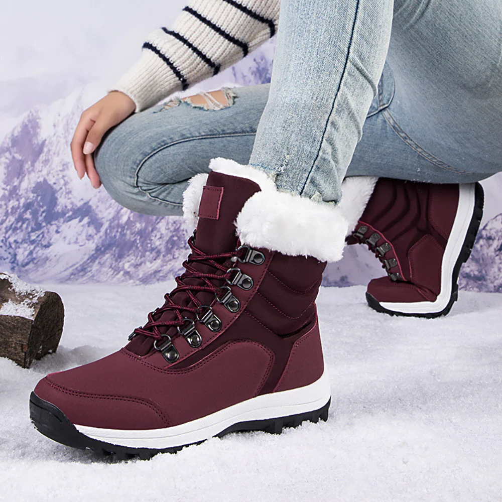Mid-Calf Boots Women Quilted Lace-Up Winter Boots