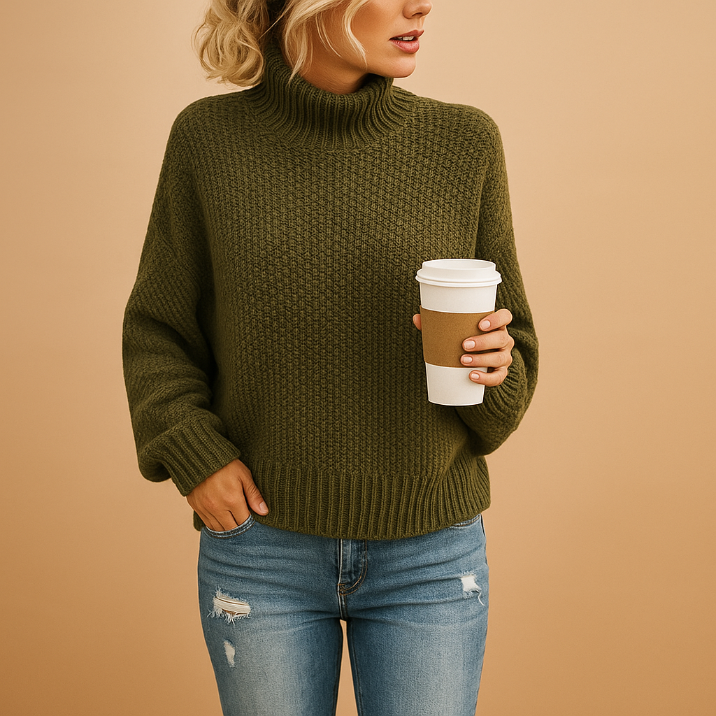 Knitted Sweater Women Turtleneck Knitted Design for Daily Wear