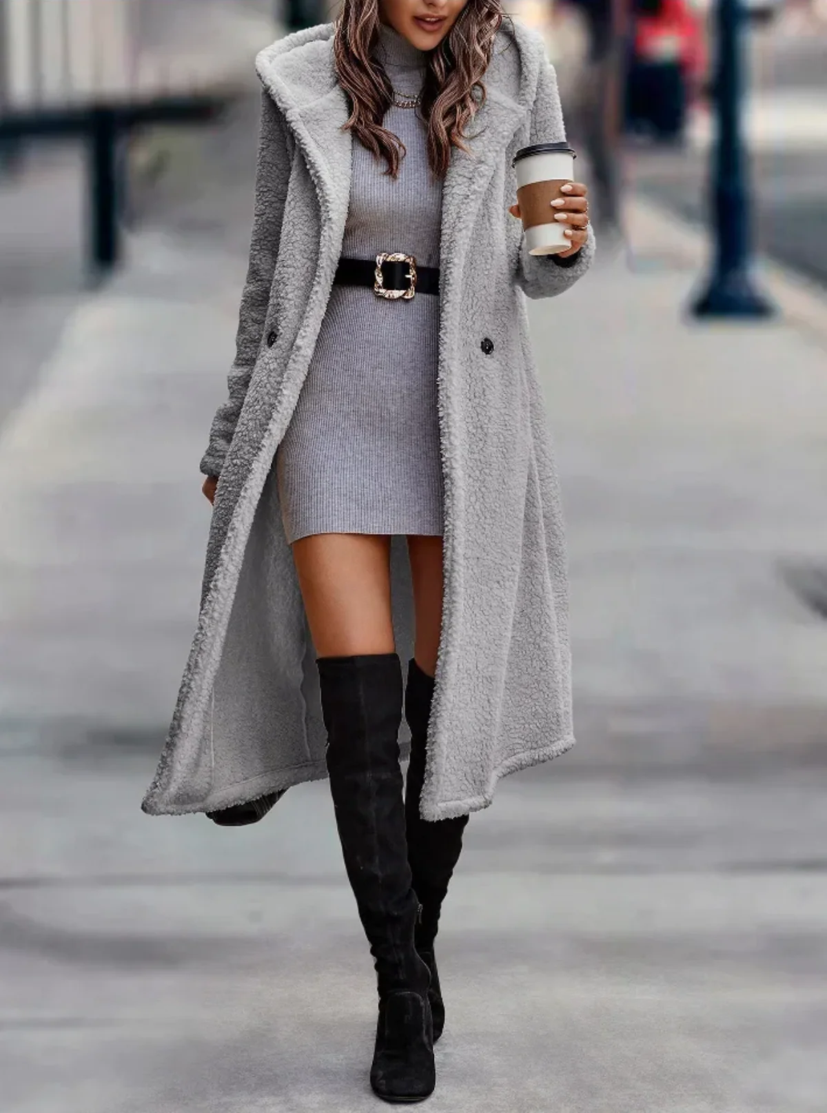 Overcoat Women Warm Hooded Long Teddy Coat Relaxed Fit