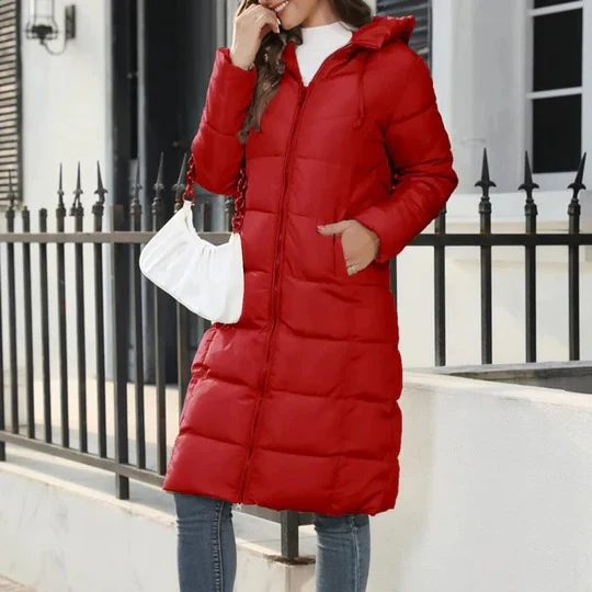 Quilted Jacket Women Warm Hooded Full Length Coat