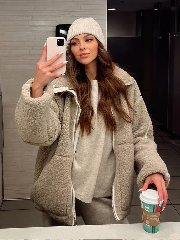 Teddy Coat Women Warm Zip Up Cozy Winter Jacket