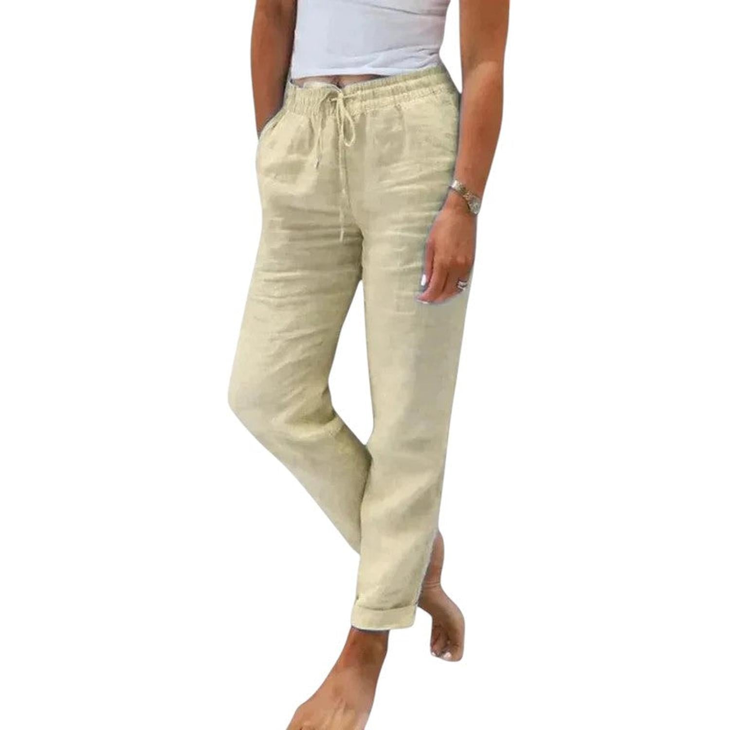 100% linen trousers for women – breathable, relaxed fit with adjustable waistband