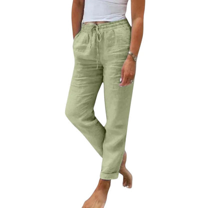 100% linen trousers for women – breathable, relaxed fit with adjustable waistband