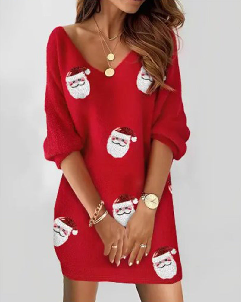 Women’s Christmas Dress – Santa Print Mini Dress