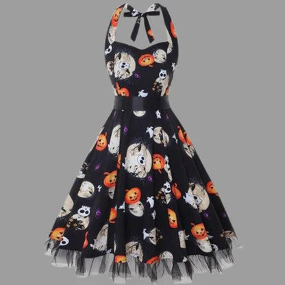 Women’s cartoon ghost print halloween dress - midi costume