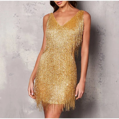 Mini Dress Women Sequined Surface with Feather Detail Design Feature