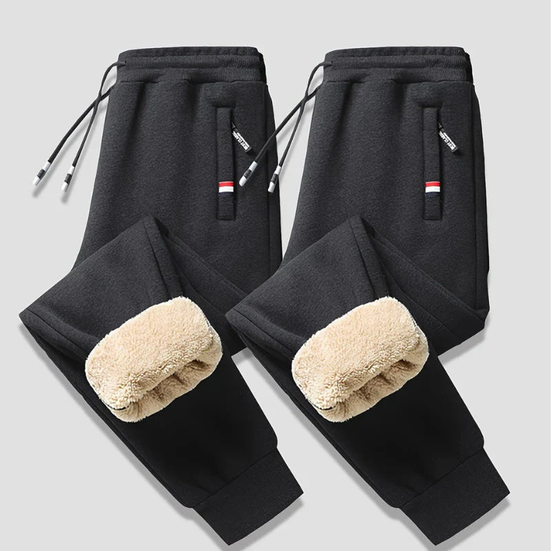 Thermal Trousers Men Elastic Waistband Drawstring Regular Fit