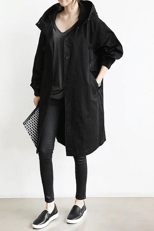 Long Coat Women Button Down Hooded Winter Coat