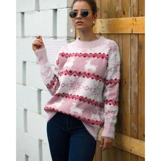 Women’s Christmas Sweater – Reindeer & Snowflake Knit