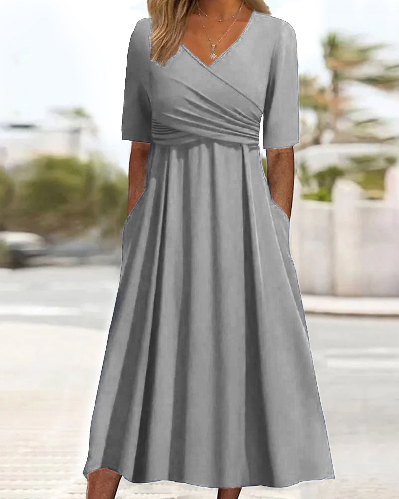 Women’s Crossover Midi Dress – Elegant Midi Wrap Dress