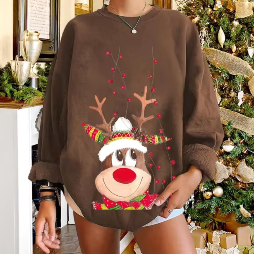 Reindeer Christmas Sweater Women - Warm Long Sleeve