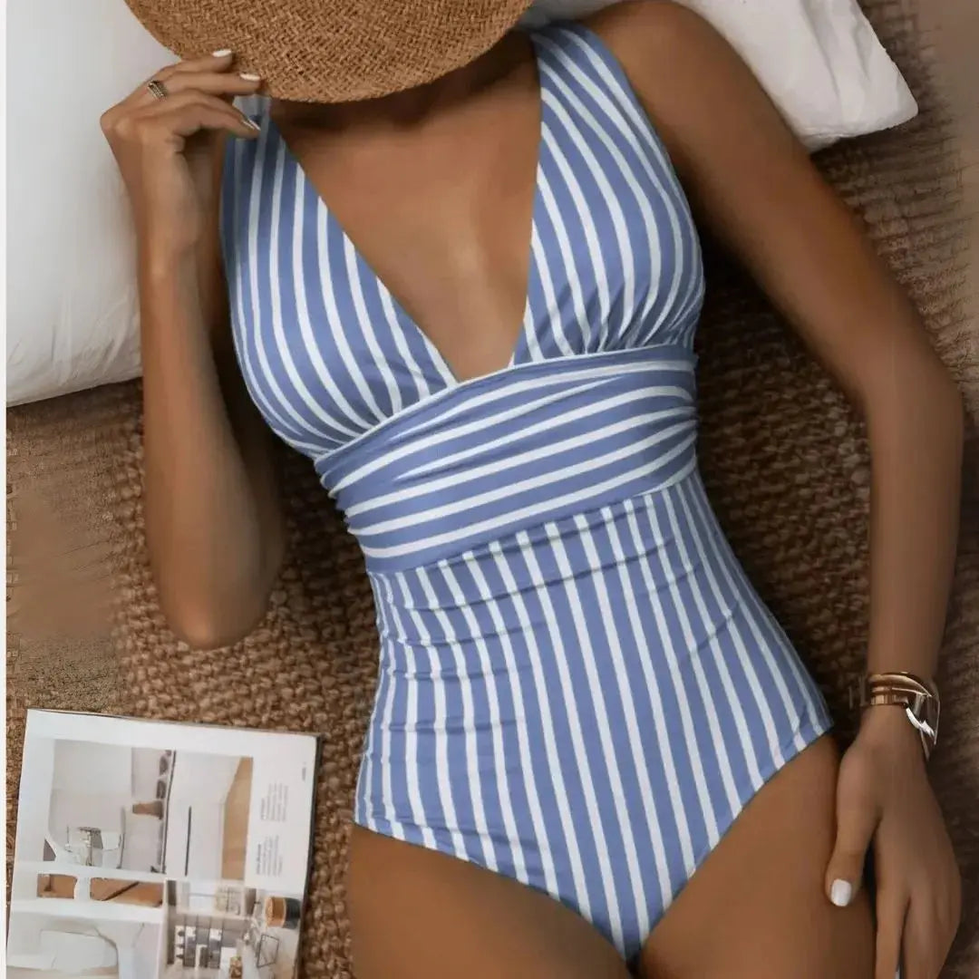 Swimsuit Women One Piece Deep V Halter Neck Removable Cups