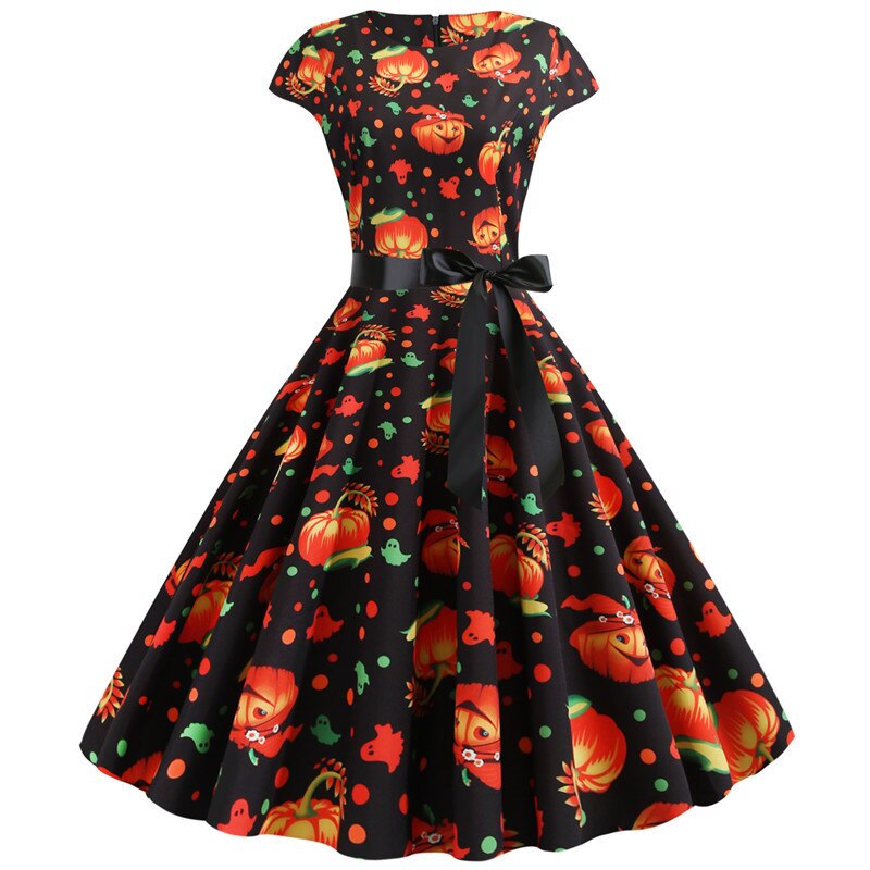 Women’s ghost and pumpkin print halloween dress - midi length