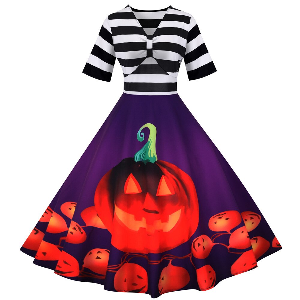 Women’s pumpkin swing vintage halloween dress - midi length