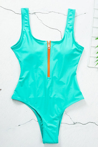 Swimsuit Women V Neck Front Zipper One Piece Design