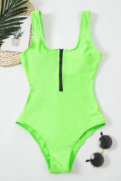 Swimsuit Women V Neck Front Zipper One Piece Design